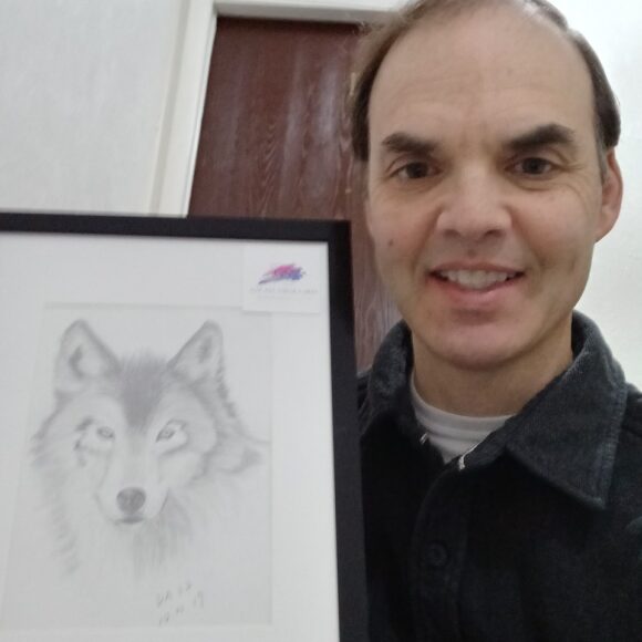 Scott received the pencil drawing, The Wolf.